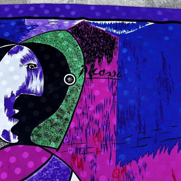 Signed PICASSO Silk Scarf 34” Abstract Figure Large Square - Picture 3 of 4